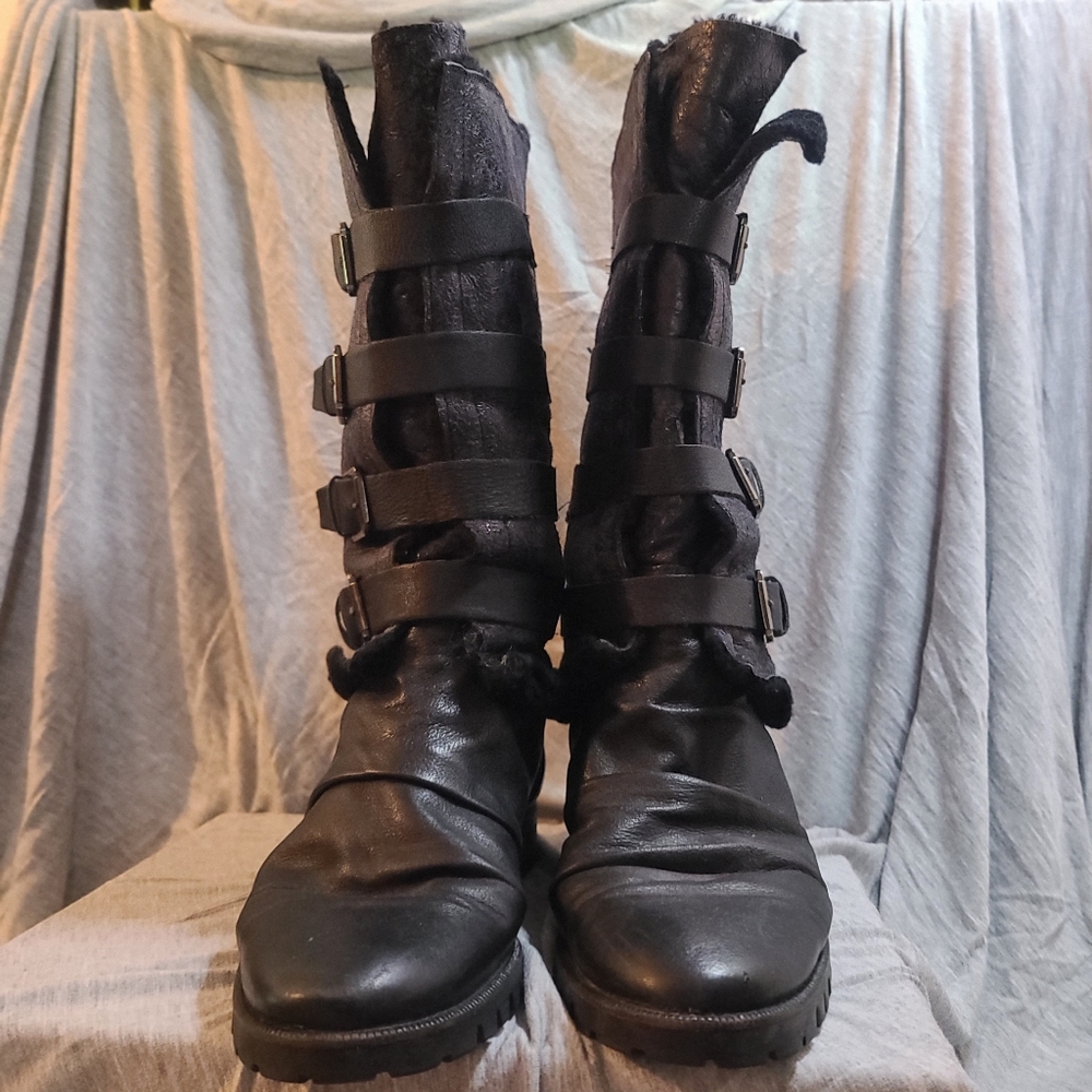 Boutique 9 black leather and faux fur boots size 8